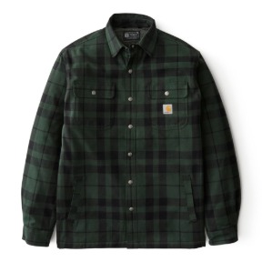 CARHARTT RELAXED FIT FLANNEL SHERPA LINED SHIRT JAC- FORESTRY GREEN