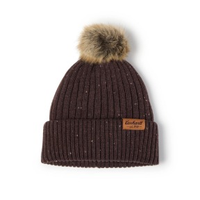 CARHARTT WOMEN'S WOLL BLEND POM-POM BEANIE- DARK SEPIA NEP