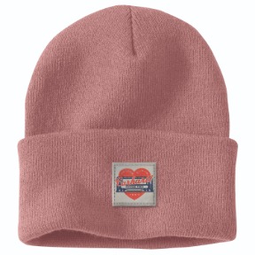 CARHARTT WOMEN'S KNIT HEART PATCH BEANIE- ROSE TINT