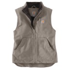 WOMEN'S RELAXED FIT WASHED DUCK SHERPA LINED MOCK NECK VEST- TAUPE GRAY
