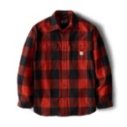 CARHARTT LOOSE FIT HEAVYWEIGHT FLANNEL LONG SLEEVE PLAID SHIRT- SPICE RED