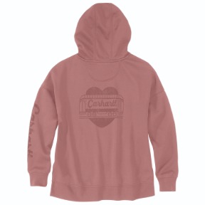 CARHARTT WOMEN'S OVERSIZED MIDWEIGHT HOODED HEART GRAPHIC SWEATSHIRT- ROSE