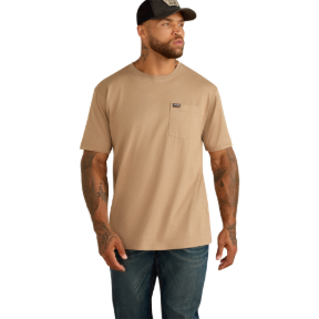 ARIAT REBAR COTTON STRONG STANDARD POCKET T-SHIRT- GREIGE