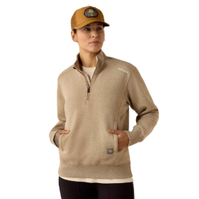 ARIAT WOMEN'S REBAR LIGHTWEIGHT MOCK 1/2 ZIP SWEATSHIRT- OATMEAL HEATHER