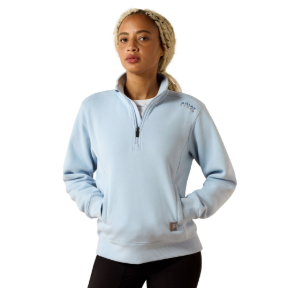 ARIAT WOMEN'S REBAR LIGHTWEIGHT MOCK 1/2 ZIP SWEATSHIRT- SUBDUED BLUE