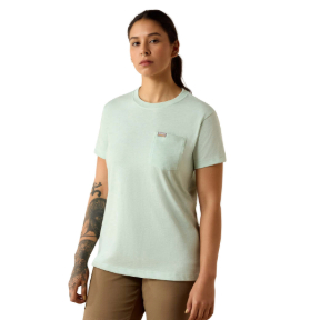ARIAT WOMEN'S REBAR COTTON STRONG SPACE DYED T-SHIRT- CLEARLY AQUA