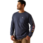 ARIAT REBAR COTTON STRONG LOGO POCKET T-SHIRT LONG SLEEVE- NAVY HEATHER