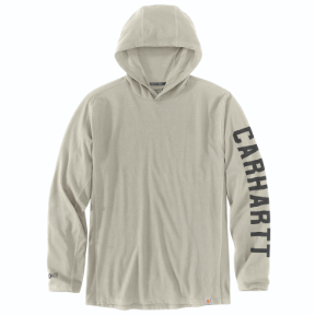 CARHARTT FORCE LONG-SLEEVE LOGO HOODED T-SHIRT- COBBLESTONE