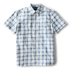 CARHARTT BOZEMAN RELAXED SHORT SLEEVE PLAID SHIRT- IRON BLUE