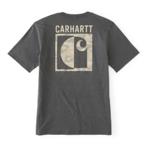 CARHARTT IRVINE RELAXED BLOCK CAMO T-SHIRT- CARBON HEATHER