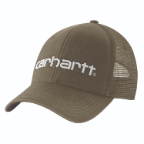 CARHARTT MESH-BACK LOGO GRAPHIC CAP- BURNISHED LOGS/BLACKBERRY