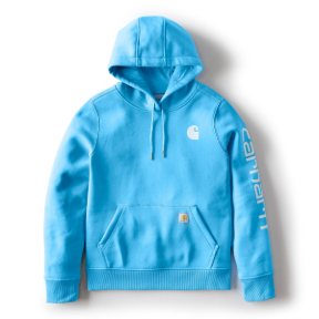 WOMEN'S RELAXED FIT MIDWEIGHT LOGO SLEEVE GRAPHIC SWEATSHIRT - TRANQUIL BLUE