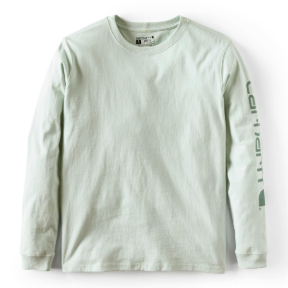 WOMEN'S LOOSE FIT LONG-SLEEVE LOGO SLEEVE T-SHIRT - SMOKED TEAL