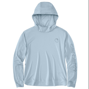 CARHARTT WOMEN'S FORCE SUN DEFENDER LONG SLEEVE LOGO HOODIE- BLUE AURA