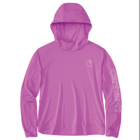 CARHARTT WOMEN'S FORCE SUN DEFENDER LONG SLEEVE LOGO HOODIE- ELECTRIC