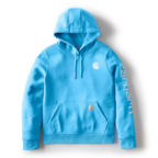 WOMEN'S RELAXED FIT MIDWEIGHT LOGO SLEEVE GRAPHIC SWEATSHIRT - TRANQUIL BLUE