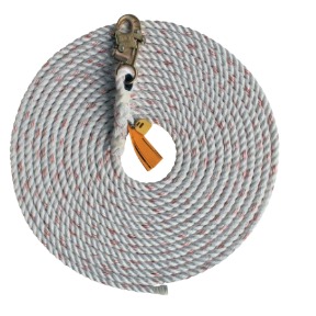 Rope Lifeline with Snap Hooks, 310 lb Cap, 50 ft, Polyester/Polypropylene