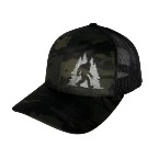 Sasquatch in Trees Curved Bill Trucker Black Camo
