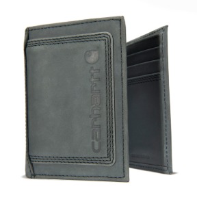 CARHARTT LEATHER TRIPLE STITCH TRIFOLD WALLET- BLACK