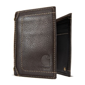 CARHARTT MILLED PEBBLE TRIFOLD WALLET- BROWN