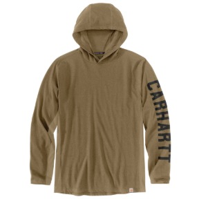 CARHARTT FORCE LONG-SLEEVE LOGO HOODED T-SHIRT- NIGHT FATIGUE HEATHER