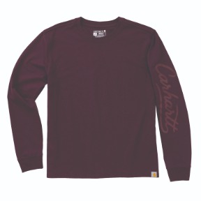 WOMENS CARHARTT IRVINE LOOSE LONG SLEEVE LOGO T-SHIRT- DEEP CHERRYWOOD
