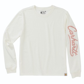 WOMENS CARHARTT IRVINE LOOSE LONG SLEEVE LOGO T-SHIRT- EGGSHELL
