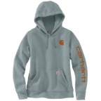 WOMEN'S RELAXED FIT MIDWEIGHT LOGO SLEEVE GRAPHIC SWEATSHIRT - BLUE COVE