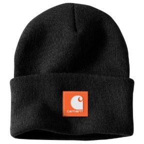 CARHARTT KNIT RUBBER PATCH BEANIE- BLACK/WORKSITE ORANGE