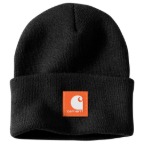 CARHARTT KNIT RUBBER PATCH BEANIE- BLACK/WORKSITE ORANGE