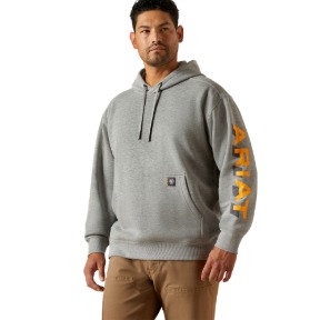ARIAT REBAR LIGHTWEIGHT LOGO HOODIE- HEATHER GREY/REBAR ORANGE