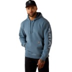 REBAR LIGHTWEIGHT LOGO HOODIE- BALEEN BLUE HEATHER/DUSTY BLUE