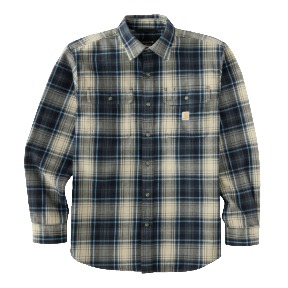CARHARTT HUBBARD LONG SLEEVE PLAID SHIRT- NAVY