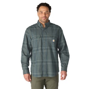 CARHARTT MIDWEIGHT CHAMBRAY LONG SLEEVE PLAID SHIRT- NAVY/DEEP SMOKE BLUE