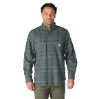 CARHARTT MIDWEIGHT CHAMBRAY LONG SLEEVE PLAID SHIRT- NAVY/DEEP SMOKE BLUE