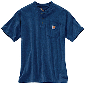 CARHARTT WORKWEAR SHORT-SLEEVE HENLEY T-SHIRT - DARK COLBALT BLUE HEATHER