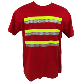 3-STRIPE SAFETY SHORT SLEEVE T-SHIRT FOR ENHANCED VISIBILITY - RED