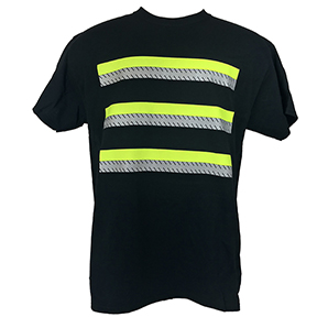 3-STRIPE SAFETY SHORT SLEEVE T-SHIRT FOR ENHANCED VISIBILITY - BLACK