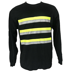 3-STRIPE SAFETY LONG SLEEVE T-SHIRT FOR ENHANCED VISIBILITY - BLACK