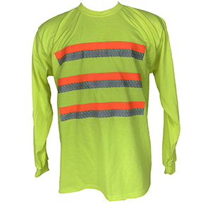 3-STRIPE SAFETY LONG SLEEVE T-SHIRT FOR ENHANCED VISIBILITY - SAFETY GREEN