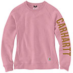WOMEN'S RELAXED FIT MIDWEIGHT CREWNECK LOGO SLEEVE GRAPHIC SWEATSHIRT -