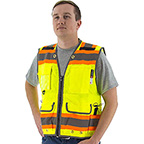 HIGH VISIBILITY HEAVY DUTY SURVEYORS VEST WITH TWO-TONE DOT STRIPING, ANSI