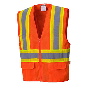 Portwest US371ORR Vest-Port Tulsa Contrast Hi-Vis Mesh Vest, Orange