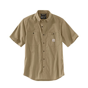 CARHARTT RUGGED FLEX RELAXED FIT MIDWEIGHT CANVAS SHORT-SLEEVE SHIRT- DARK