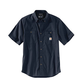 CARHARTT RUGGED FLEX RELAXED FIT MIDWEIGHT CANVAS SHORT-SLEEVE SHIRT- NAVY