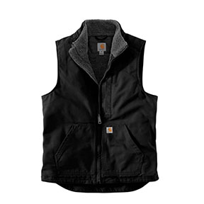 CARHARTT LOOSE FIT WASHED DUCK SHERPA-LINED MOCK-NECK VEST- BLACK