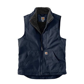 WORK n MORE CARHARTT LOOSE FIT WASHED DUCK SHERPA LINED MOCK NECK VEST NAVY