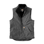 CARHARTT LOOSE FIT WASHED DUCK SHERPA-LINED MOCK-NECK VEST- GRAVEL