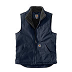 CARHARTT LOOSE FIT WASHED DUCK SHERPA-LINED MOCK-NECK VEST- NAVY