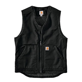 CARHARTT RELAXED FIT WASHED DUCK SHERPA-LINED VEST- BLACK